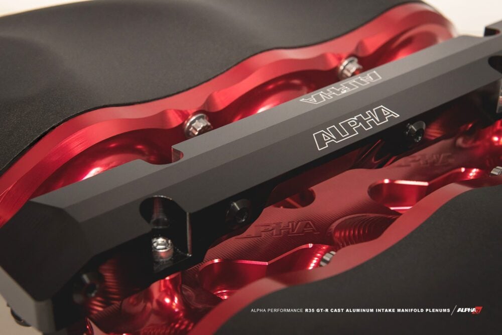 ALPHA GT-R Cast Plenum / Billet Intake Manifold Standard Fuel Rail (6 Injector) Red