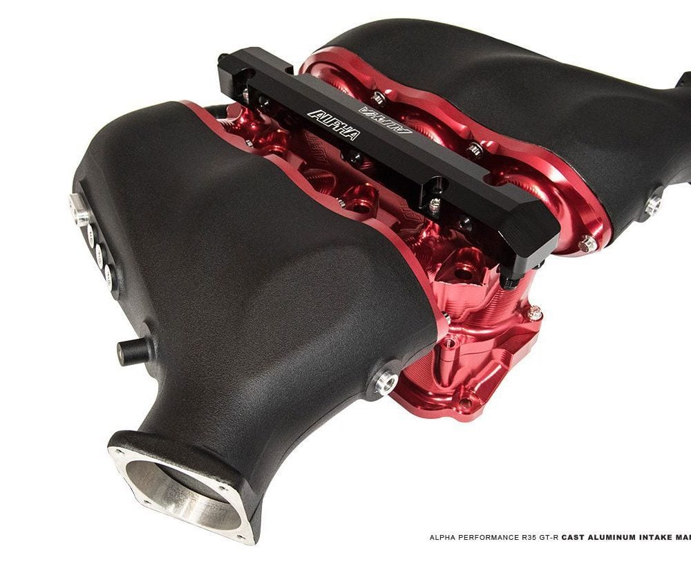 ALPHA GT-R Cast Plenum / Billet Intake Manifold Standard Fuel Rail (6 Injector) Black