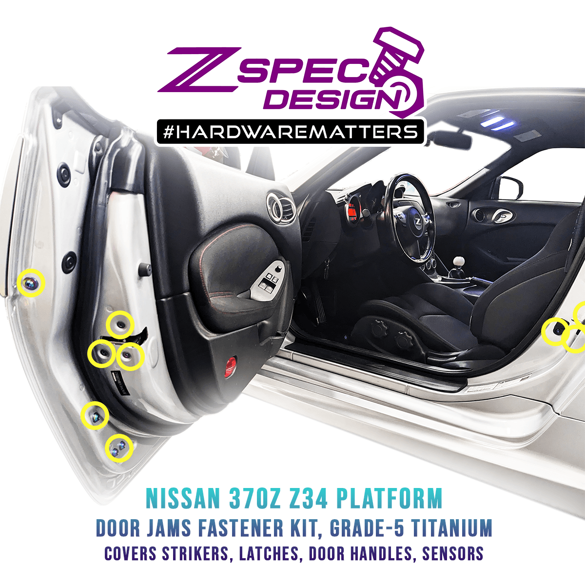 ZSPEC Dress Up Bolts® Fastener Kit, Door Jams Area for Nissan Z34 370z, Titanium