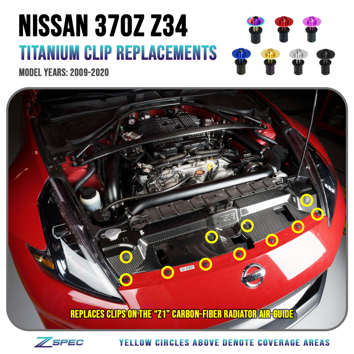 ZSPEC Plastic-Clips Replacements for Z1 Motorsports '09-20 Nissan 370z Z34 Radiator Guide, Titanium