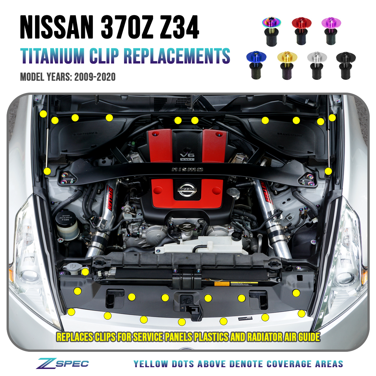 ZSPEC Plastic-Clips Replacement Kit for '09-20 Nissan 370z Z34, Grade-5 Titanium