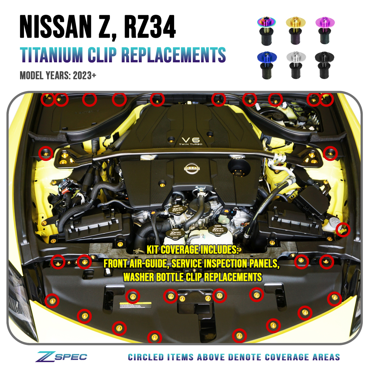 ZSPEC Plastic-Clips Replacement Kit for '23+ Nissan Z RZ34, Grade-5 Titanium
