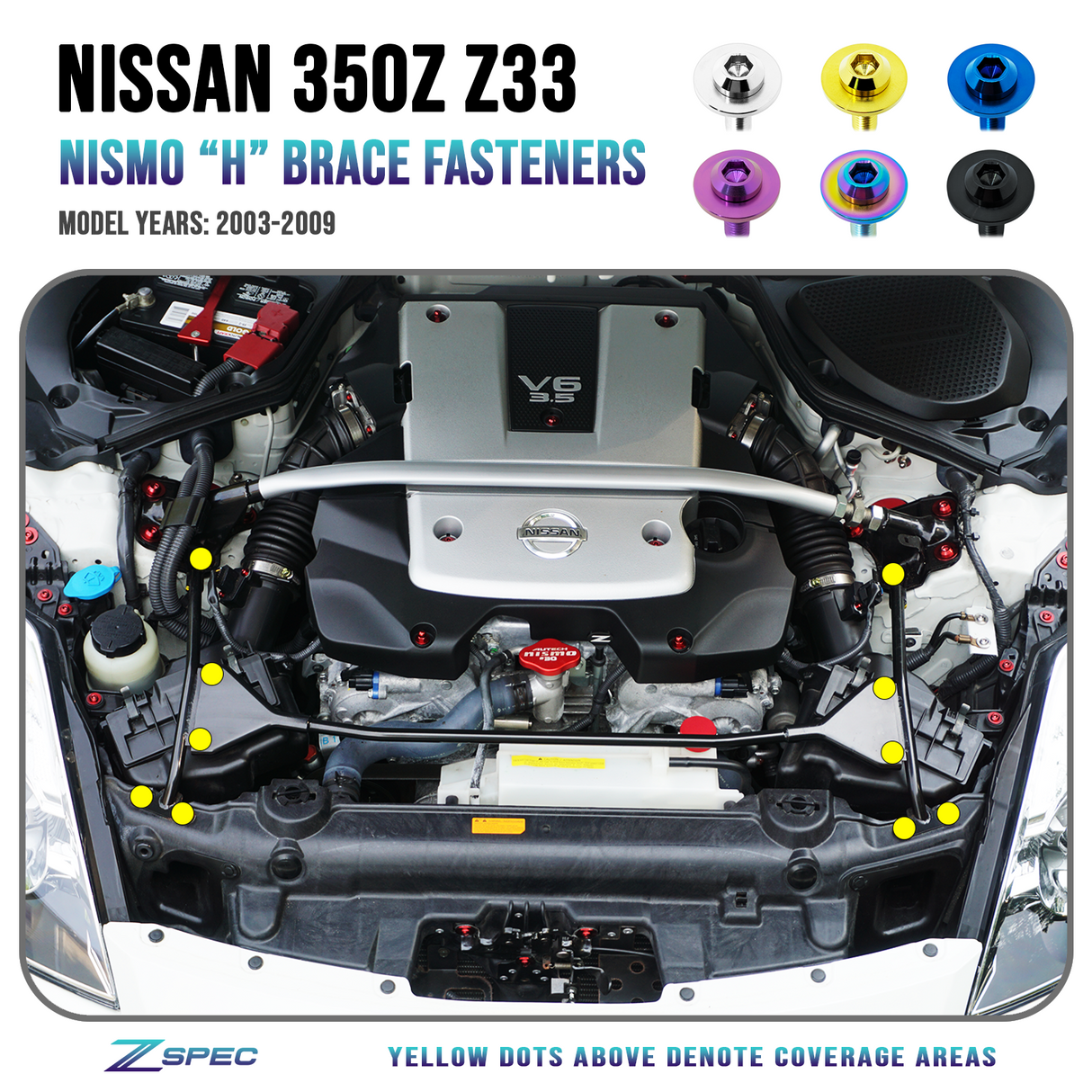 ZSPEC "H" Brace Fastener Kit for Nissan 350z NISMO, Grade-5 Titanium