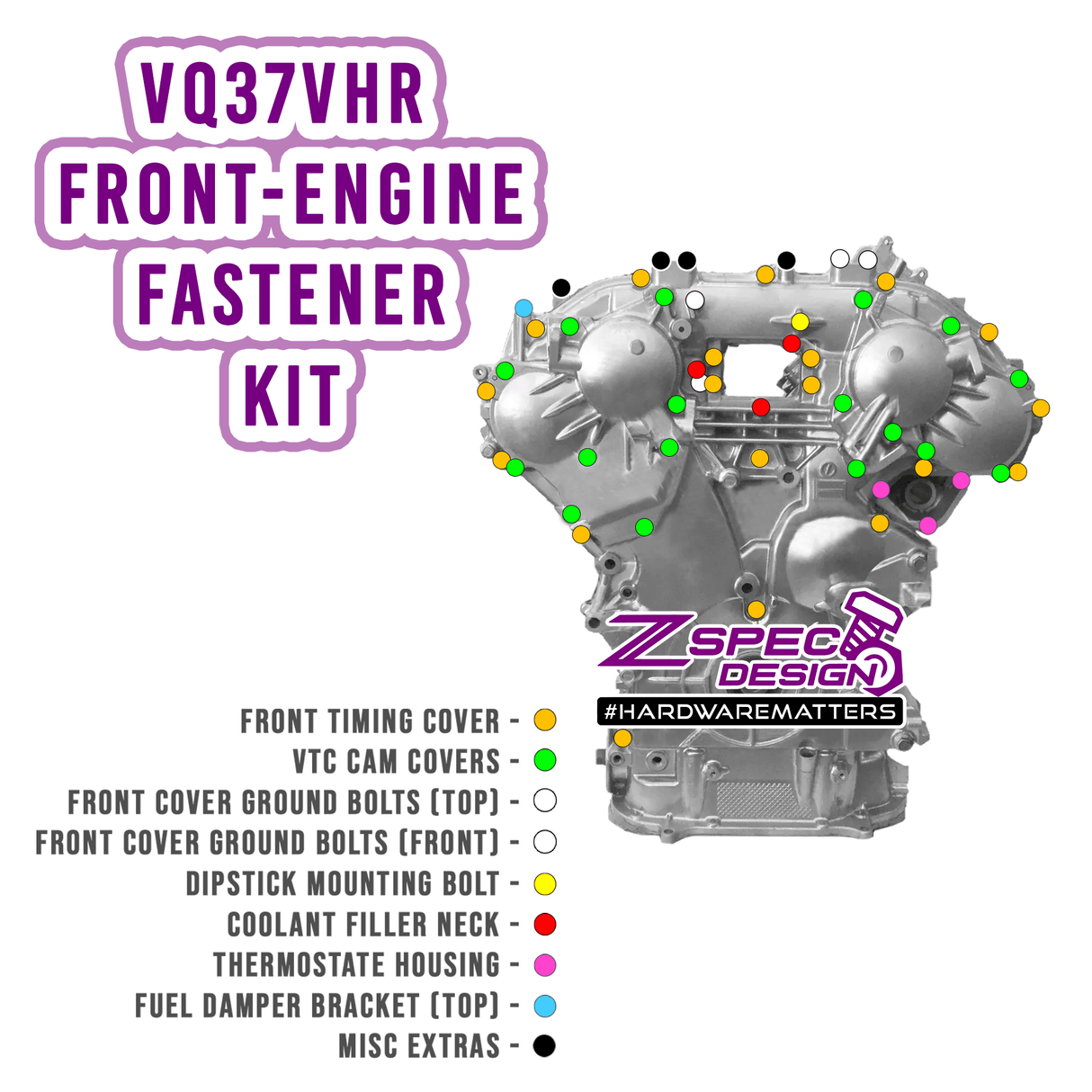 ZSPEC VQ37VHR Front-Engine Dress Up Fastener Kit, 370z / G37, Titanium
