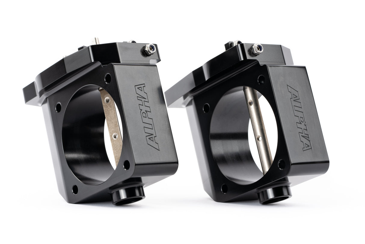 Alpha Performance R35 GT-R CNC Big Bore Throttle Body Set (With AMS Quickclamp Adapter Flanges)