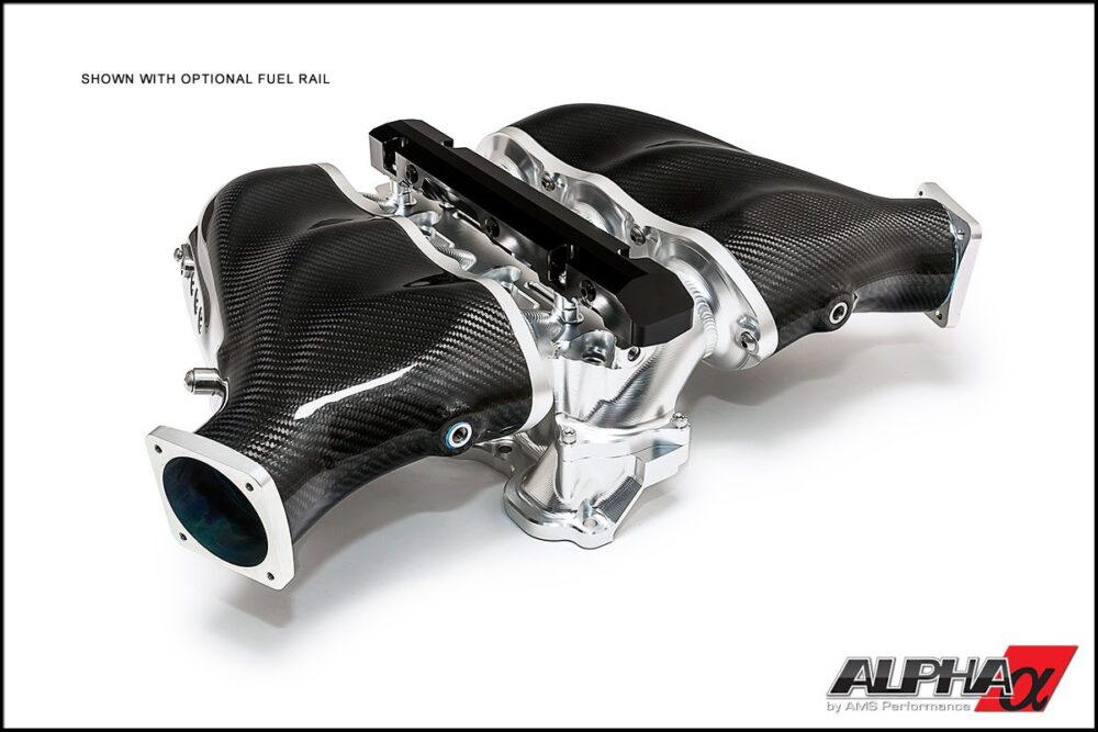 ALPHA GT-R Carbon Fiber / Billet Intake Manifold Triple Fuel Rail (Clear Anodized)