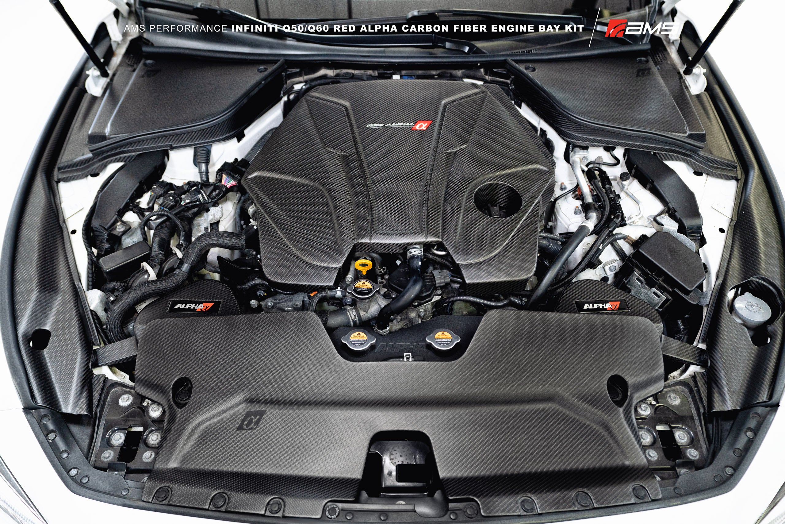 AMS Performance Infiniti Q50 / Q60 Red Alpha Matte Carbon Engine