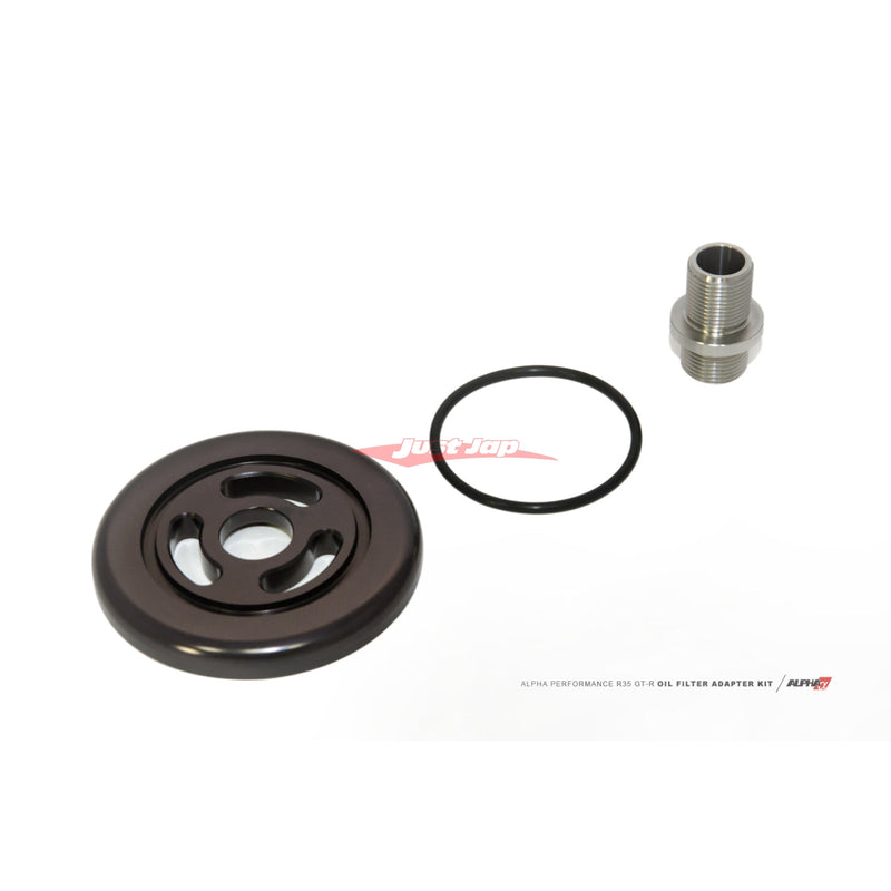 Alpha Performance R35 GT-R CNC Billet Oil Filter Adapter with Race Filter