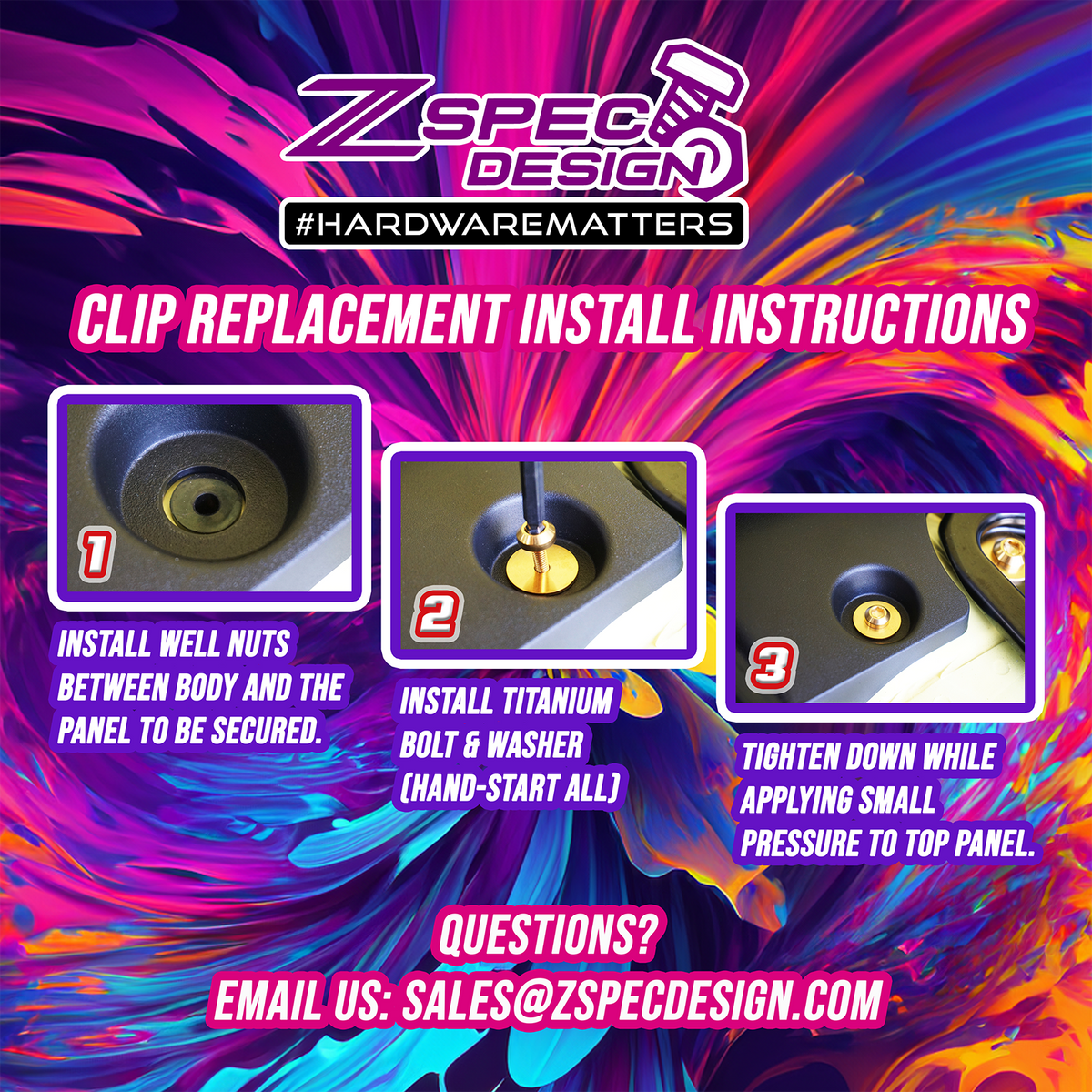 ZSPEC "Round Cowl-Clips" Replacement Solution for Z32 300zx, Titanium Fastener Kit w/ Well Nuts
