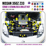 ZSPEC Stage-3 Dress Up Bolts® Fastener Kit for Nissan 350z DE/HR +10mm Longer Plenum Bolts, Stainless & Billet