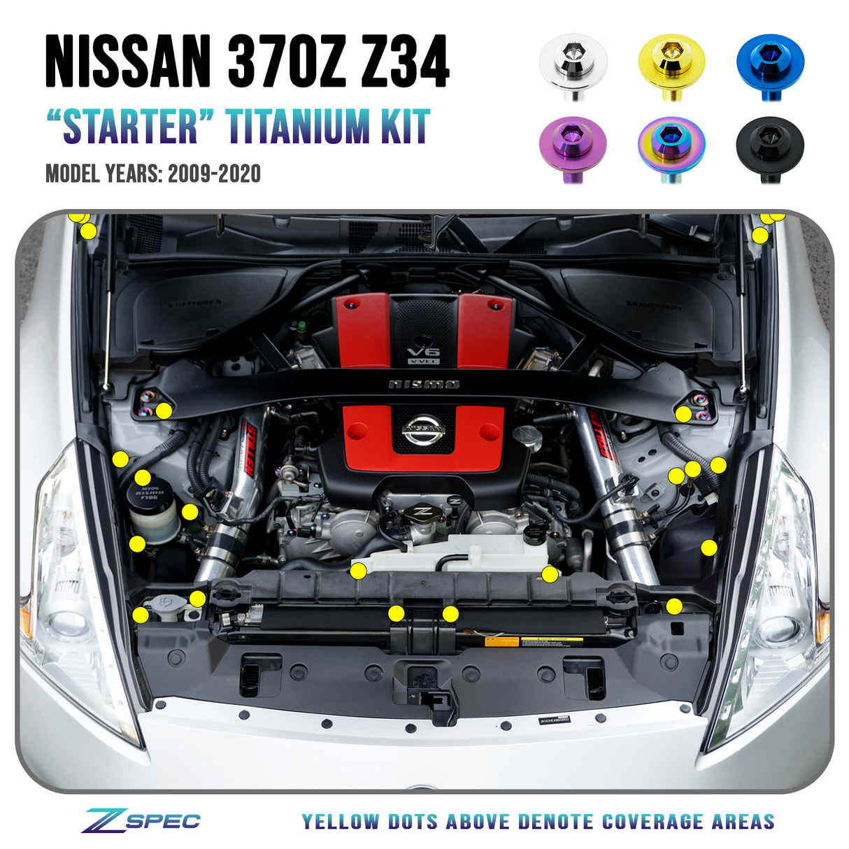 ZSPEC "Starter" Dress Up Bolts® Hardware Kit, '09-20 Nissan 370z Z34, Titanium