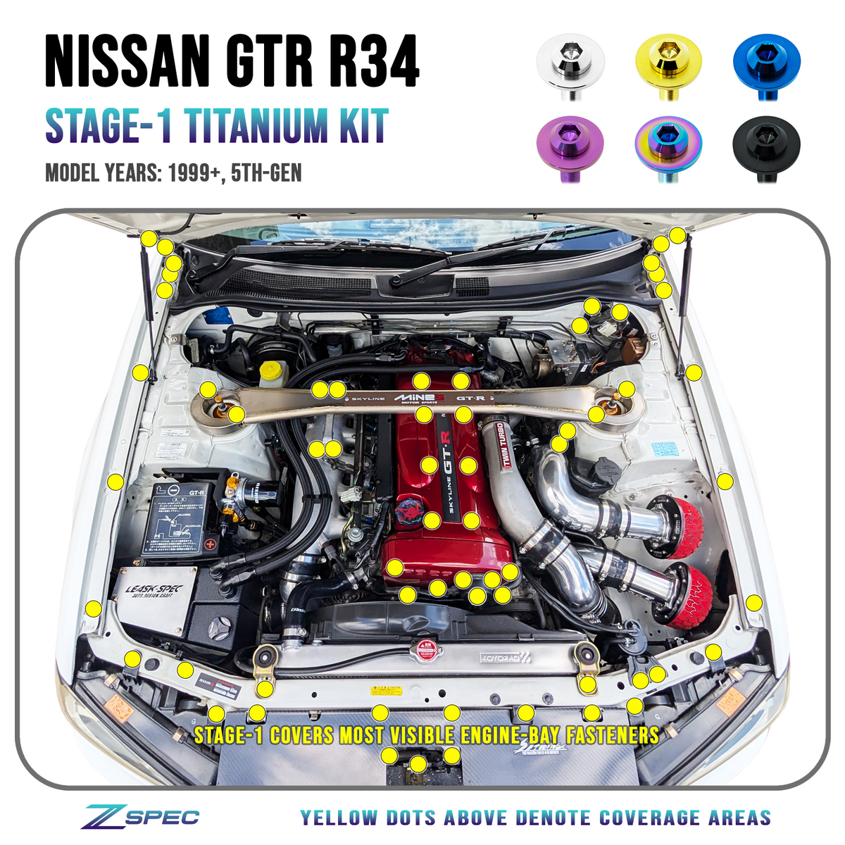 ZSPEC Stage-1 Titanium Hardware Kit for the Nissan Skyline GTR R34, RB26DETT