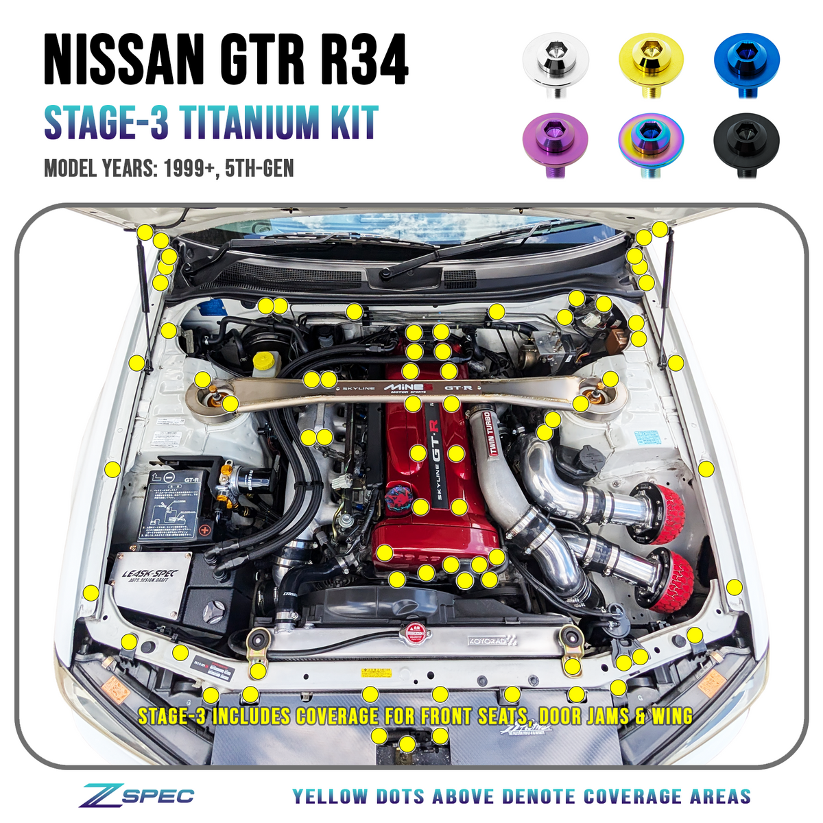 ZSPEC Stage-3 Titanium Hardware Kit for the Nissan Skyline GTR R34, RB26DETT