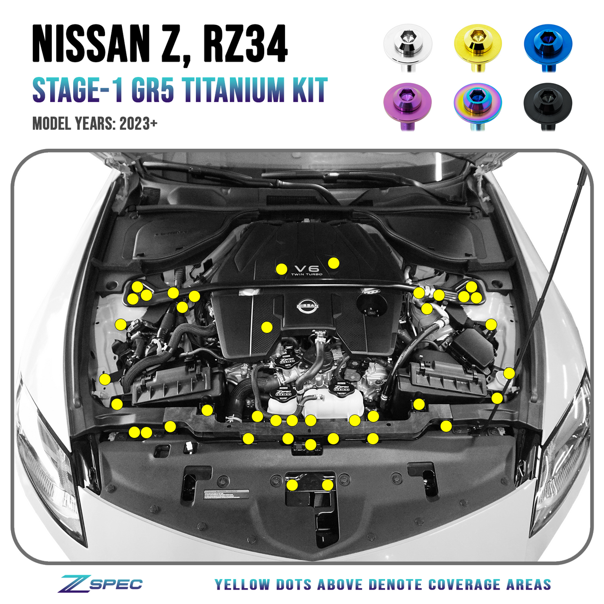 ZSPEC Stage-1 Dress Up Bolts® Hardware Kit for Nissan Z RZ34, Titanium