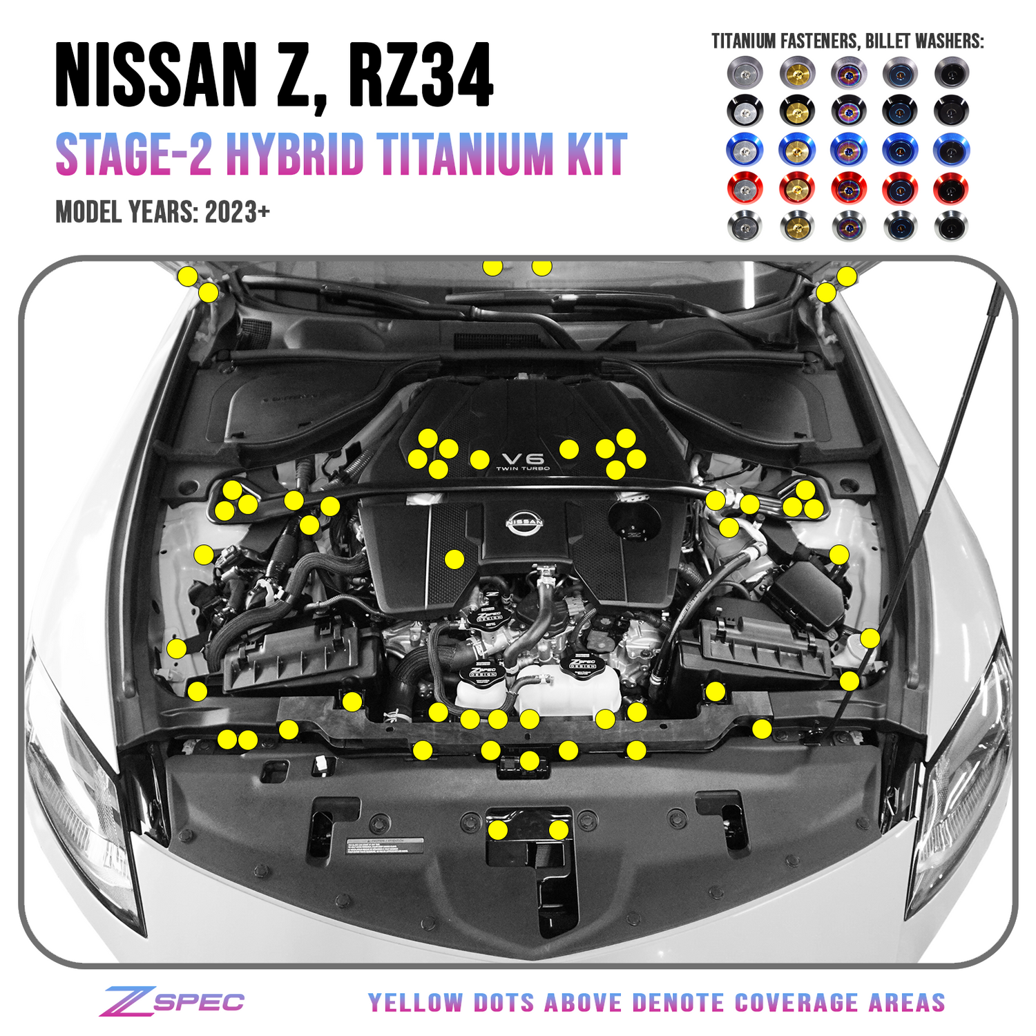 ZSPEC Stage-2 Dress Up Bolts® Hardware Kit for Nissan Z RZ34, Titanium & Billet