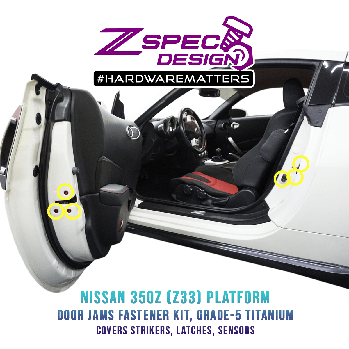 ZSPEC Dress Up Bolts® Fastener Kit, Door Jams Area for Nissan Z33 350z, Titanium